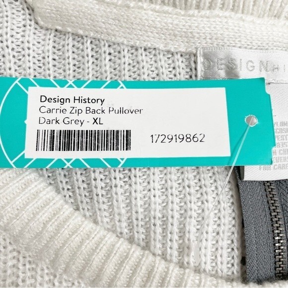 NWT Design History Gray Zip Back Crew Neck Chevron Sweater Women’s Size XL NEW - Picture 15 of 16